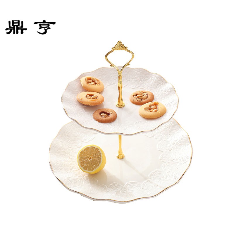 鼎亨欧式陶瓷三层水果盘 蛋糕架时尚创意二层下午茶点心盘生日婚