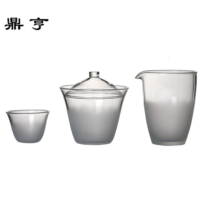 鼎亨雾化玻璃盖碗公杯品杯套装家用简约透明日式茶道功夫茶具礼品