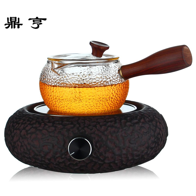 鼎亨实木侧把耐热玻璃小茶壶煮茶器加厚过滤泡茶壶日式家用煮茶炉