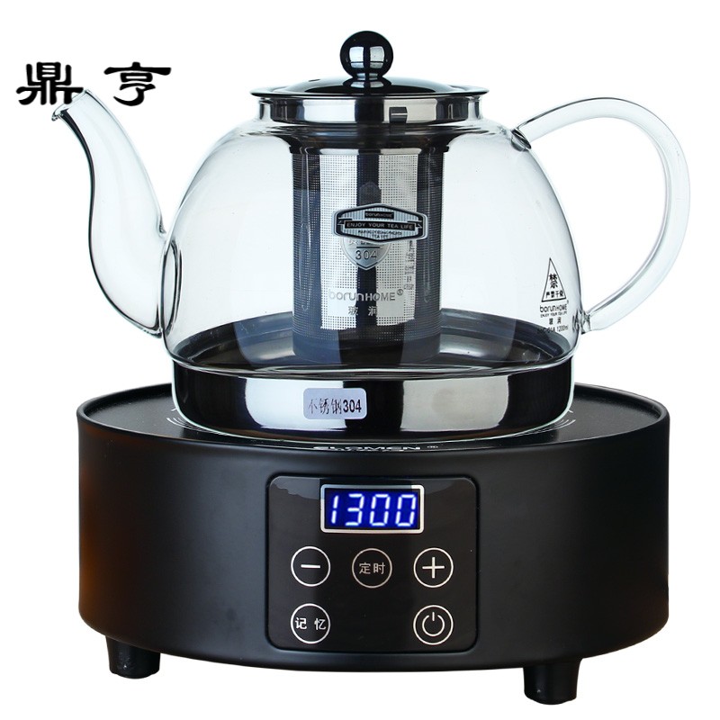 鼎亨耐热玻璃茶壶 电陶炉黑茶煮茶器 煮水不锈钢过滤家用泡茶壶套