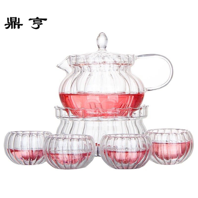 鼎亨耐热玻璃茶具套装 整套茶壶蜡烛加热 花茶具组合 香壶组