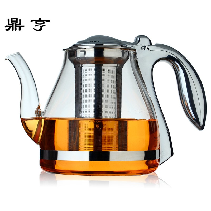 鼎亨玻璃茶壶泡茶壶不锈钢过滤玻璃茶具加厚花茶壶可加热电陶炉煮