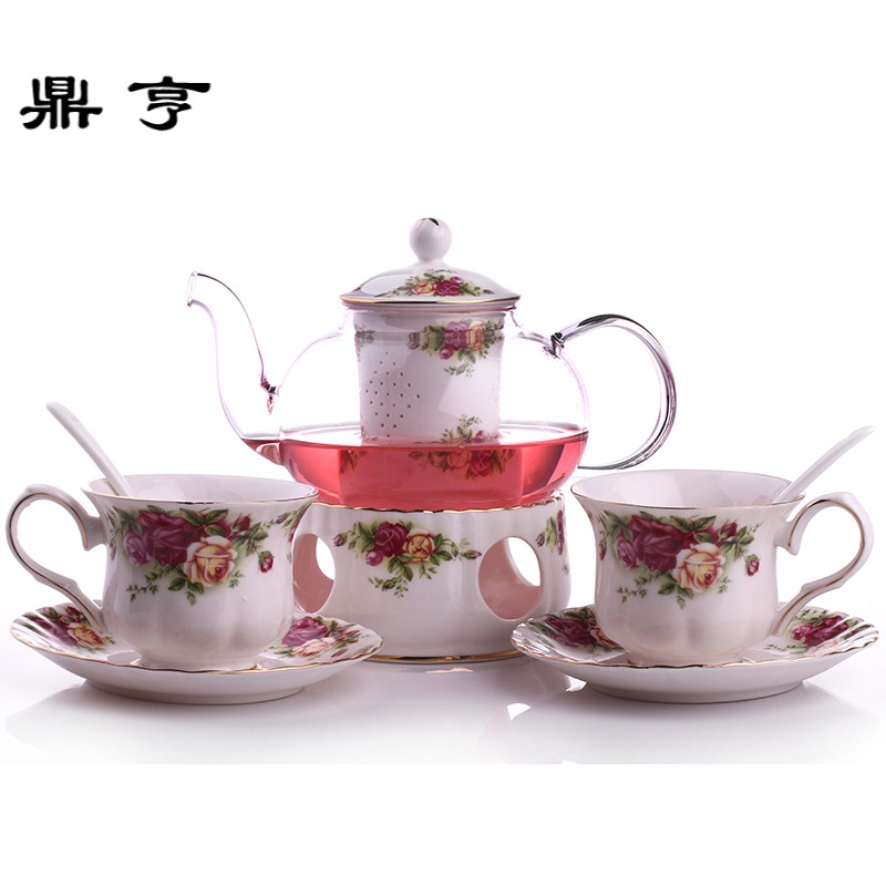 鼎亨花茶具耐热玻璃茶壶家用整套陶瓷花茶茶具套装下午茶功夫茶