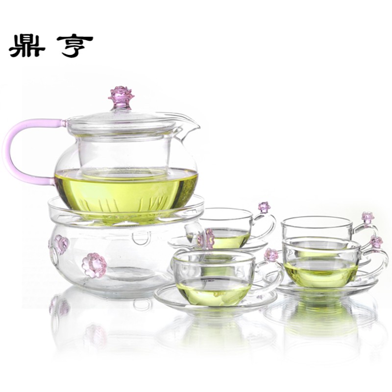 鼎亨 耐热玻璃茶具整套花茶具 套装茶壶茶杯 花语香壶6件组