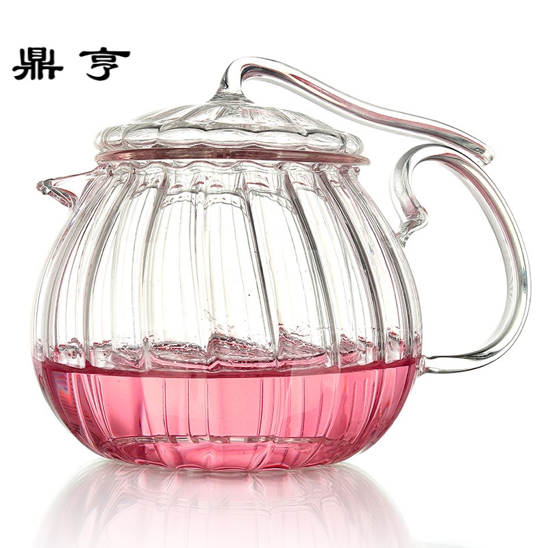 鼎亨花茶壶耐热玻璃水果茶壶过滤透明家用条纹泡茶壶煮茶加热花