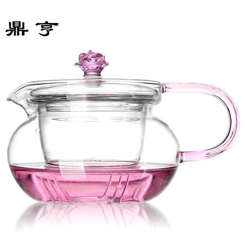 鼎亨手工玻璃茶具花茶壶过滤可加热泡茶壶 花语香壶有内胆500ml