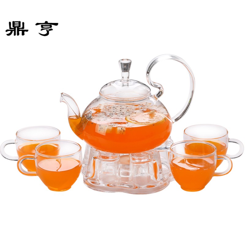鼎亨耐热玻璃茶具花茶壶 透明过滤玻璃煮泡水果茶壶套装可蜡烛加