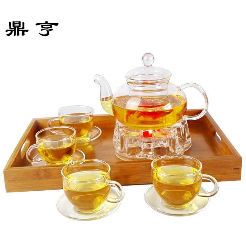 鼎亨耐热玻璃花茶茶具套装透明玻璃水果茶壶家用蜡烛加热花茶壶茶