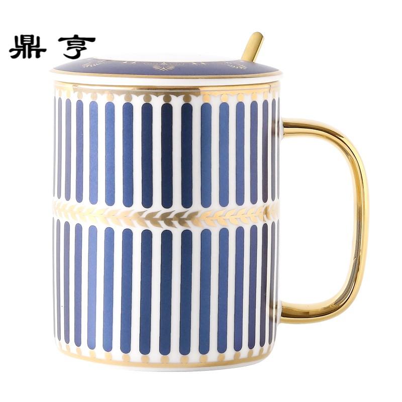 鼎亨创意简约咖啡杯带盖勺ins杯子陶瓷情侣杯子一对大容量办公马