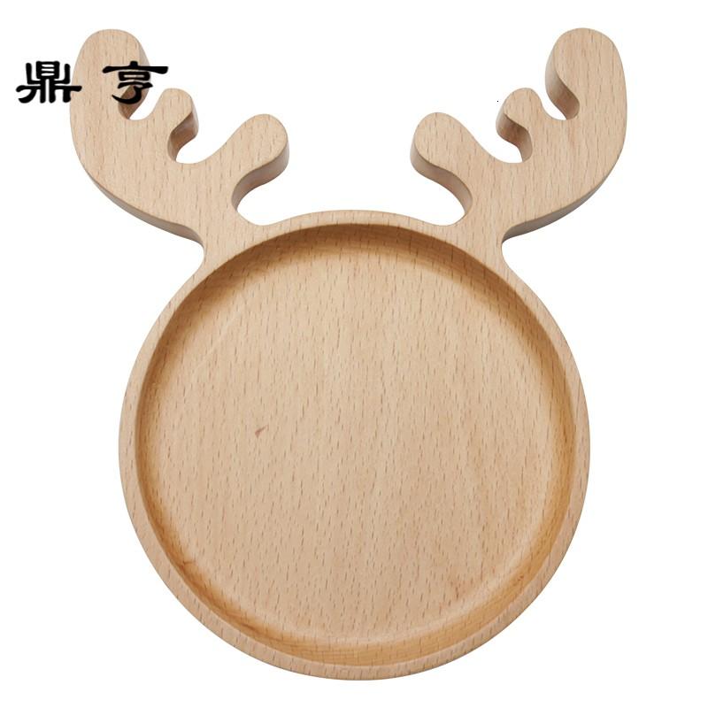 鼎亨cybil 圣诞麋鹿榉木质干果盘子点心碟子杯托 寿司盘零食盘 健