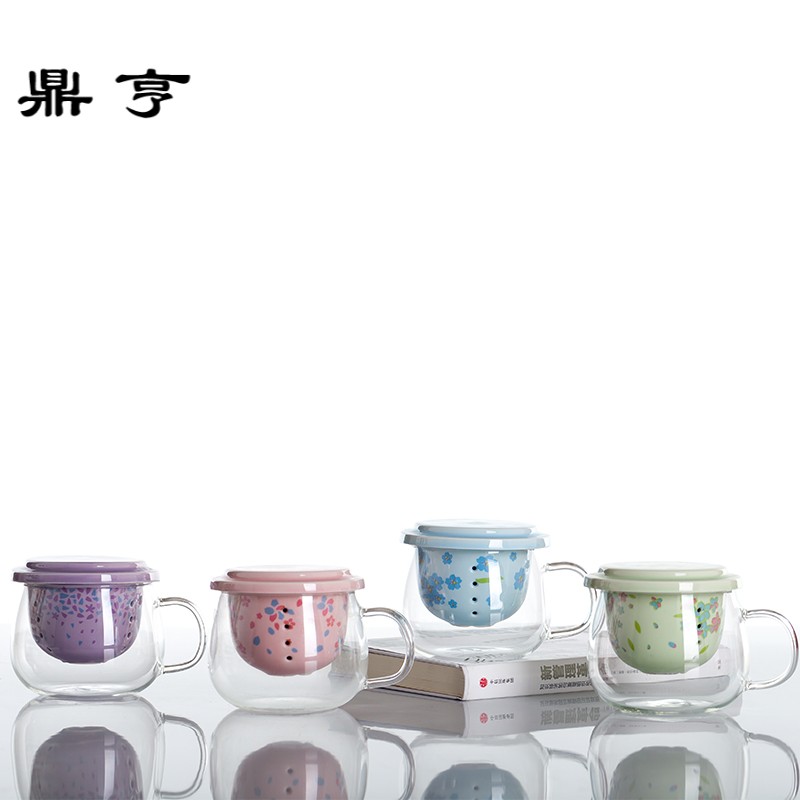 鼎亨高耐热泡茶杯樱花茶漏杯创意带过滤三件套套装简约田园防烫玻