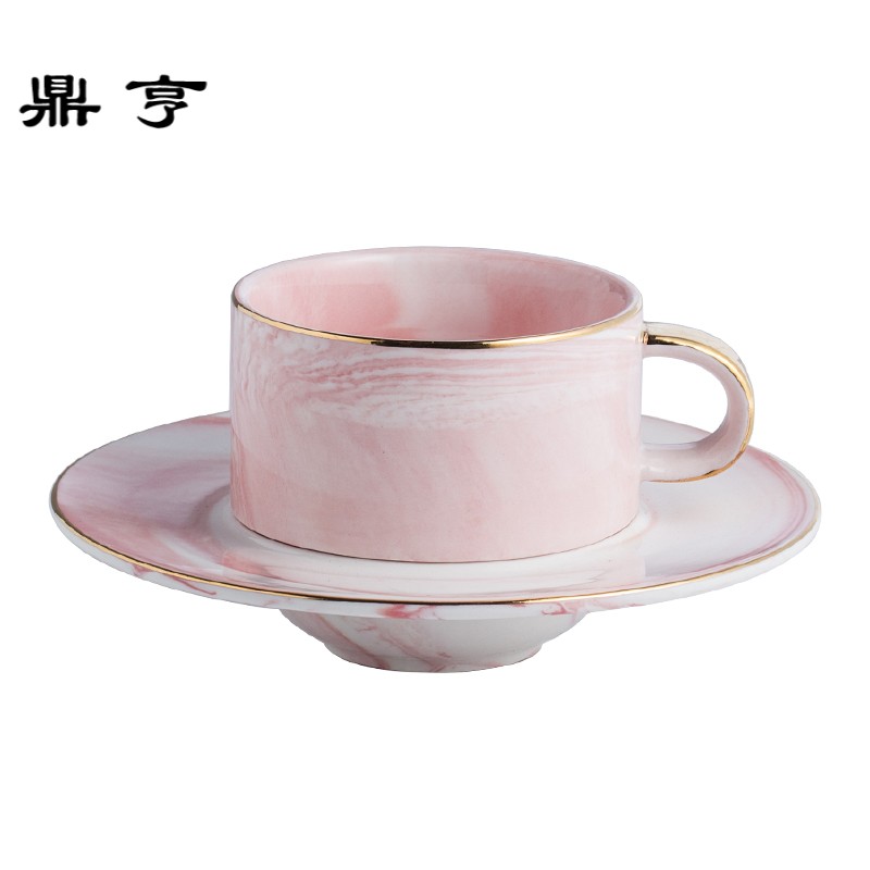 鼎亨大理石纹咖啡杯套装 简约描金欧式陶瓷杯碟家用咖啡套具送勺