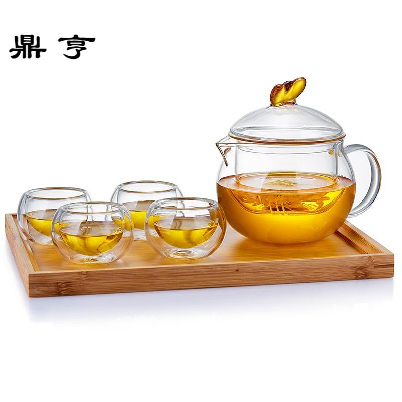 鼎亨 玻璃茶壶耐热玻璃泡茶壶加厚过滤花茶壶玻璃茶具套装家用
