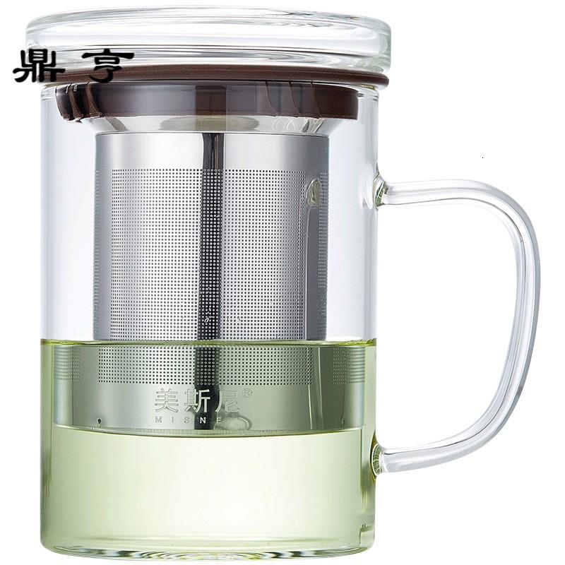 鼎亨加厚带盖过滤耐高温透明礼品水杯办公室玻璃泡茶杯茶水分离