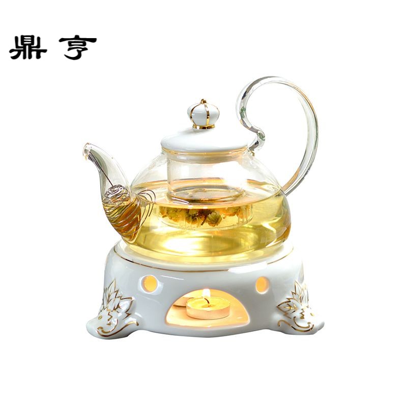 鼎亨北欧花茶壶煮水果茶壶套装陶瓷玻璃温茶炉红茶花茶具蜡烛可