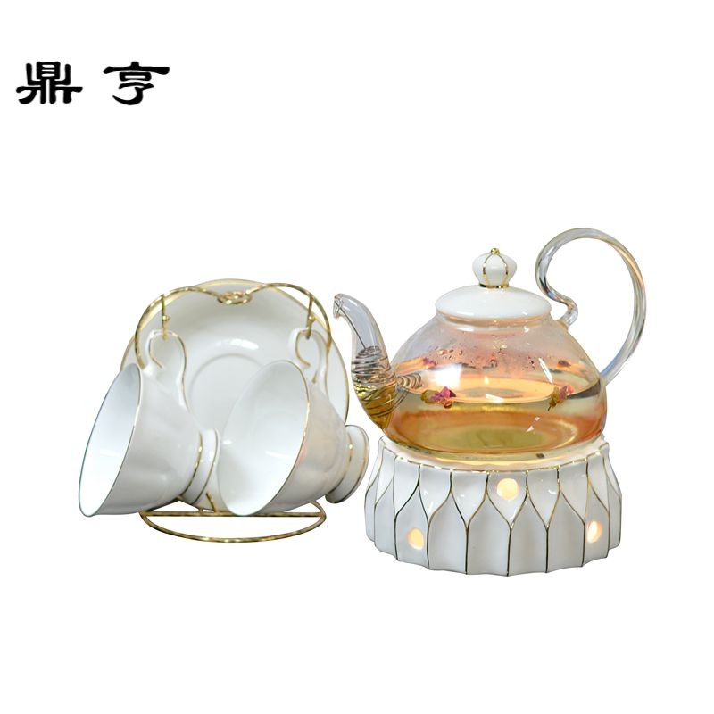 鼎亨花茶壶套装耐热玻璃煮水果茶壶陶瓷下午茶花果茶具蜡烛加热温