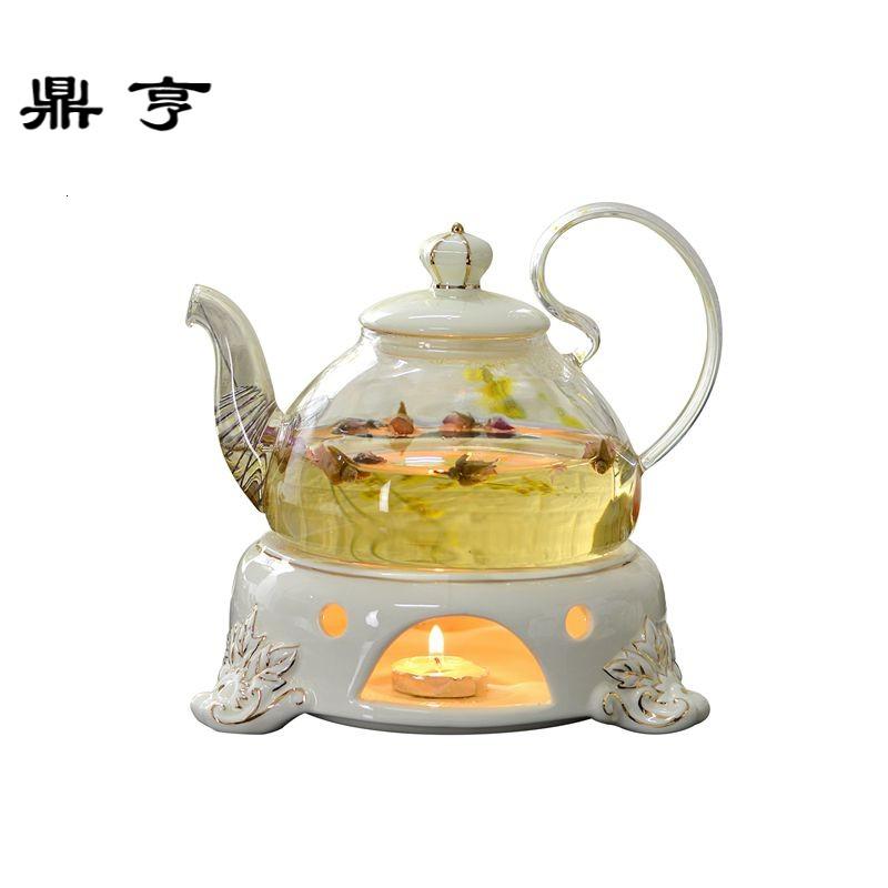 鼎亨欧式泡花茶壶煮水果茶壶套装耐热玻璃陶瓷煮茶炉花茶杯蜡烛养