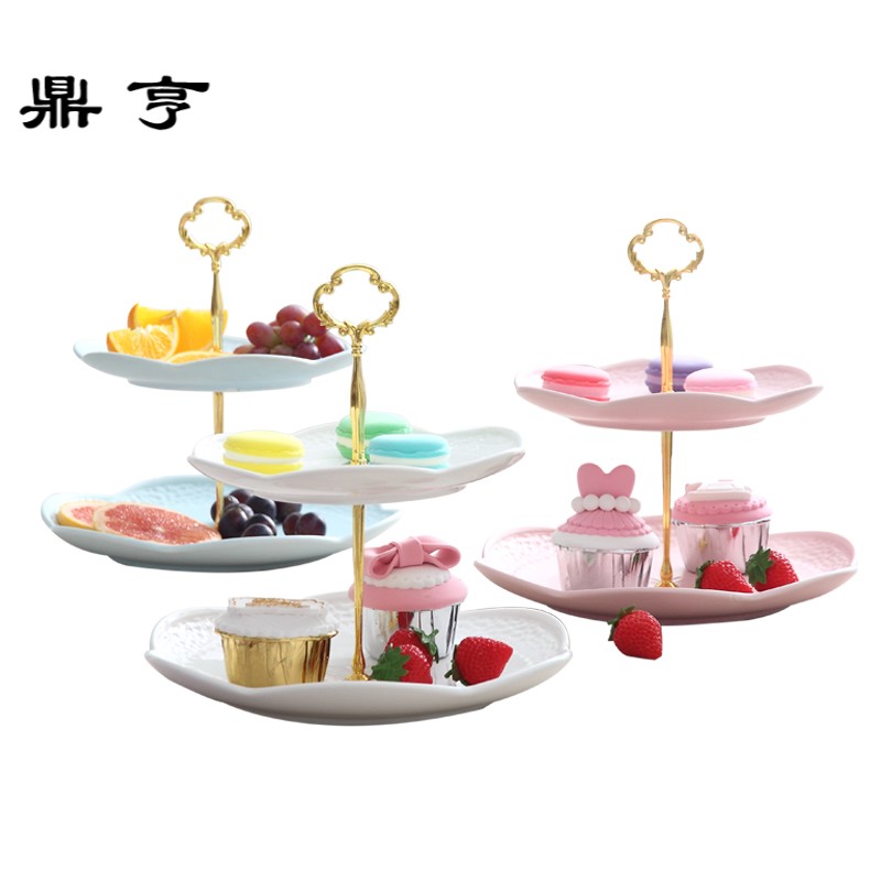 鼎亨欧式陶瓷果盘创意现代客厅水果拼盘零食盘下午茶三层蛋糕盘点
