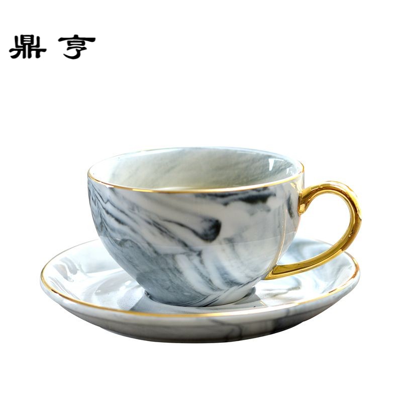 鼎亨北欧简约大理石纹花茶花茶杯 陶瓷咖啡杯碟套装下午茶杯杯子