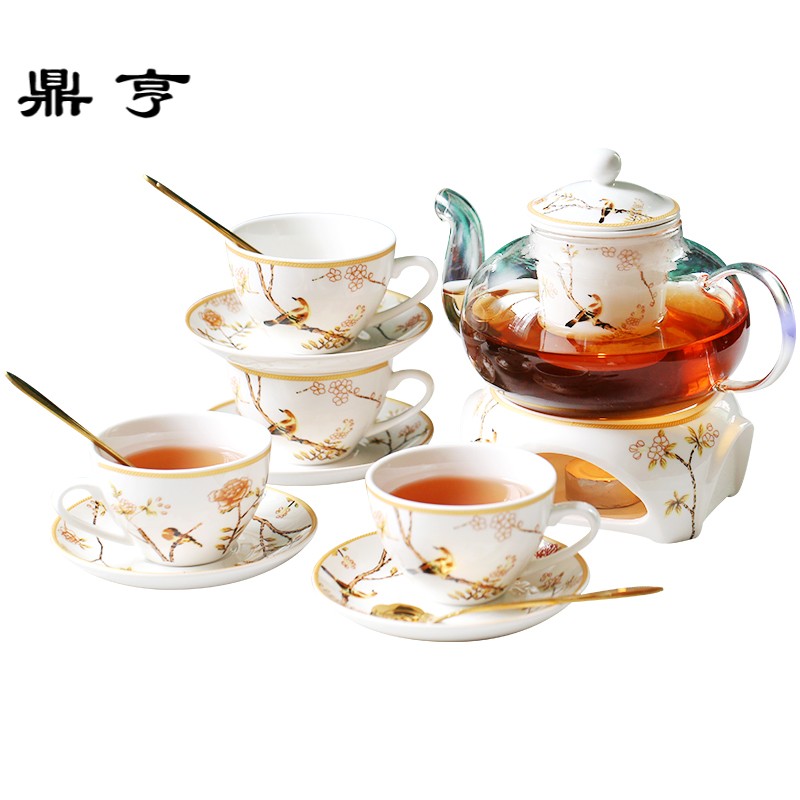 鼎亨陶瓷水果茶花茶茶具套装 耐热玻璃花茶壶花茶杯套装 蜡烛加热