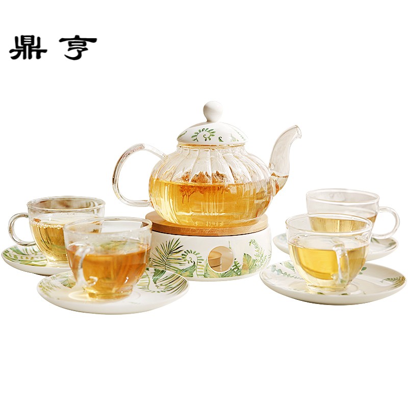鼎亨花茶杯套装 煮水果茶玻璃壶花茶壶套装 蜡烛加热茶壶 花茶茶