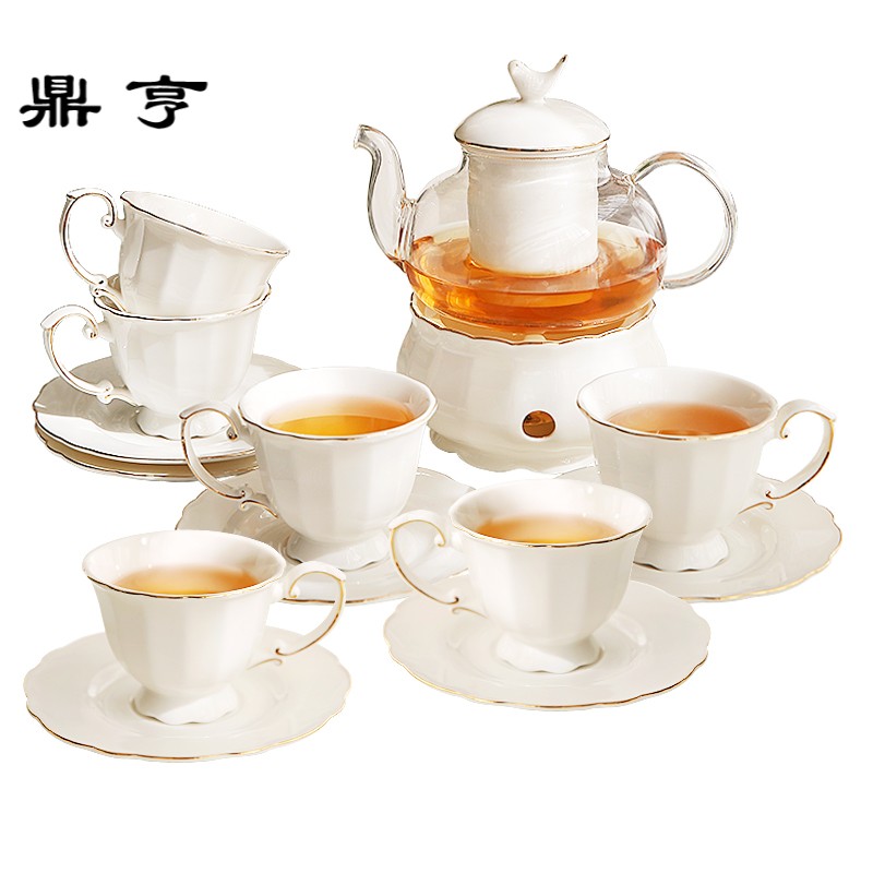 鼎亨那些时光 水果茶壶套装 陶瓷描金玻璃花茶壶套装下午茶花茶杯