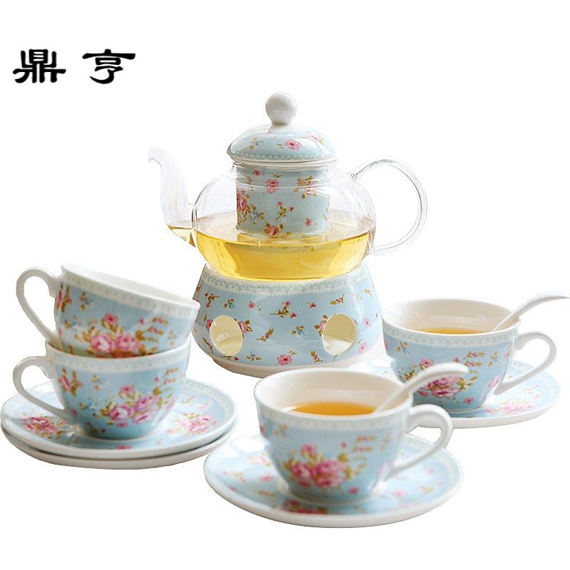 鼎亨 陶瓷花茶茶具套装玻璃花茶杯水果茶壶耐热花果茶壶过滤