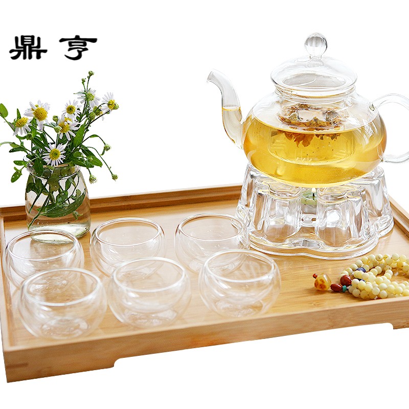 鼎亨耐热玻璃花茶具加厚花茶壶套装整套泡红茶功夫茶杯茶盘