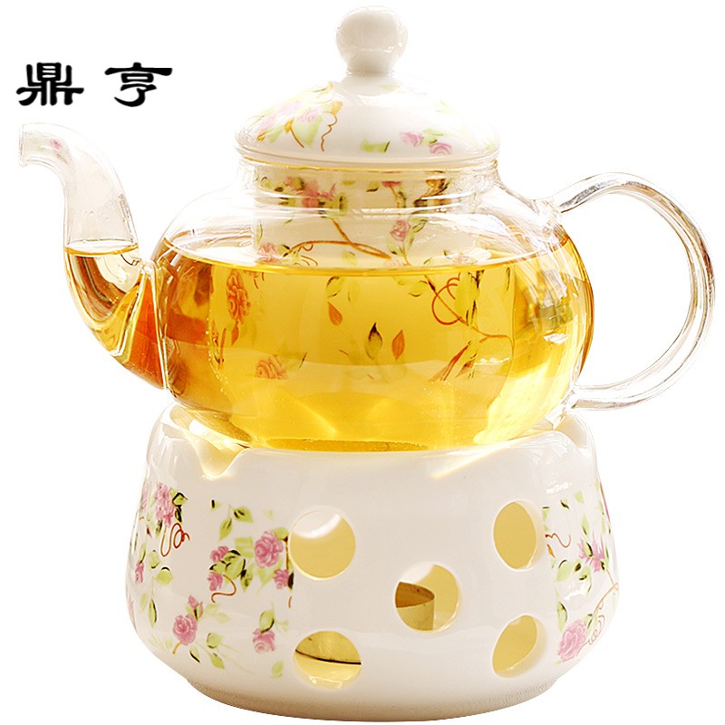 鼎亨 花茶壶 蜡烛加热水果茶壶套装 耐热玻璃下午茶花果茶壶