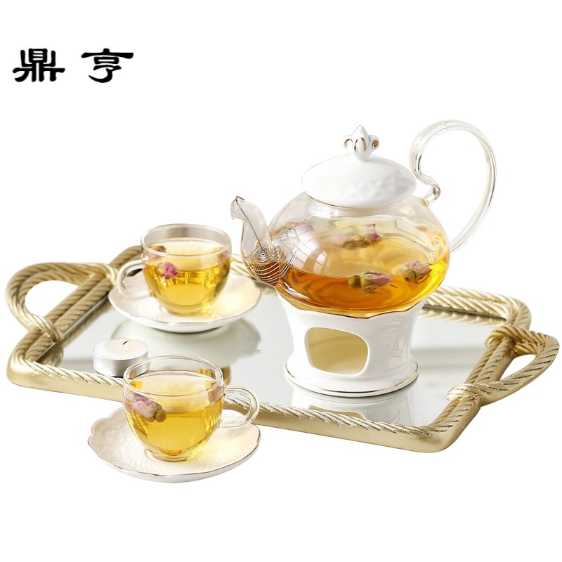 鼎亨英式下午茶陶瓷玻璃花茶茶具套装水果茶壶套装欧式花茶壶茶具