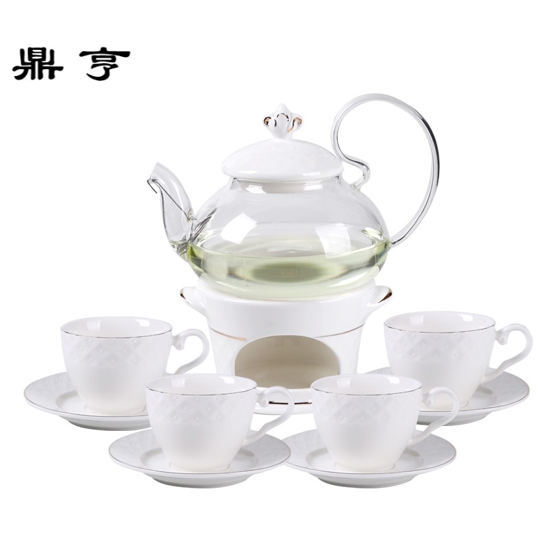 鼎亨欧式创意花茶茶具套装陶瓷玻璃茶壶下午茶花果加热底座水壶