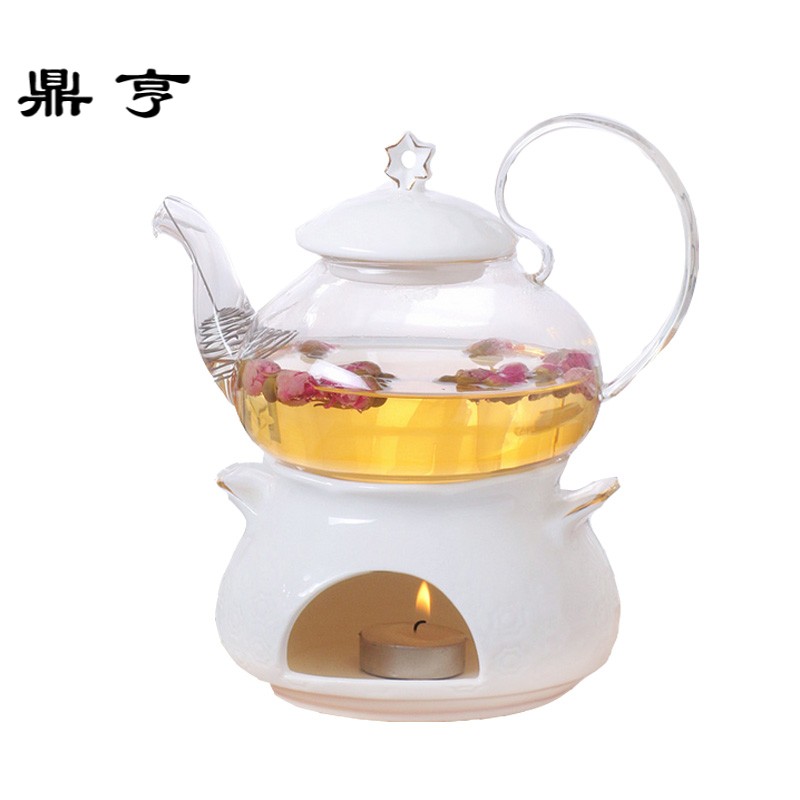 鼎亨日式水果茶壶花茶壶茶具套装耐热玻璃陶瓷加热底座下午茶煮泡