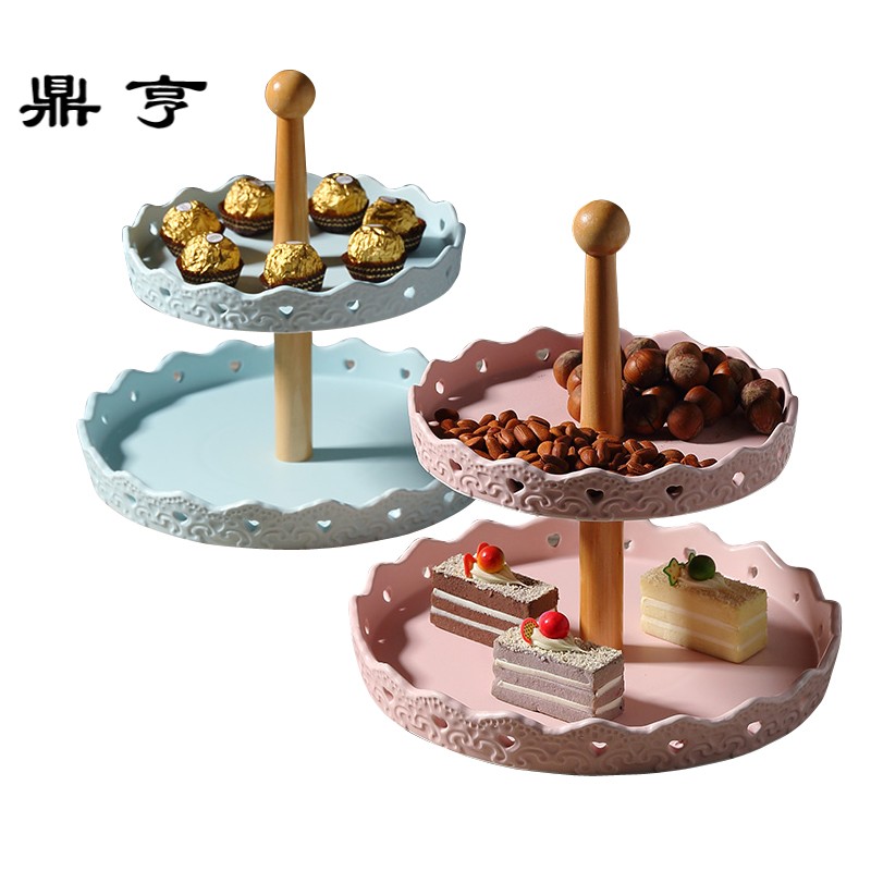 鼎亨日式陶瓷创意三层水果盘子篮客厅双层蛋糕盘架下午茶点心盘干