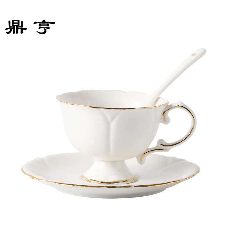 鼎亨北欧式简约黄金镶边陶瓷花茶杯碟骨瓷浓缩咖啡杯碟英式下午茶