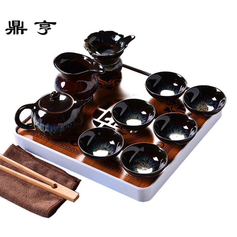 鼎亨均窑陶瓷砂金釉功夫茶具套装家用办公室简约茶壶盖碗茶杯茶盘