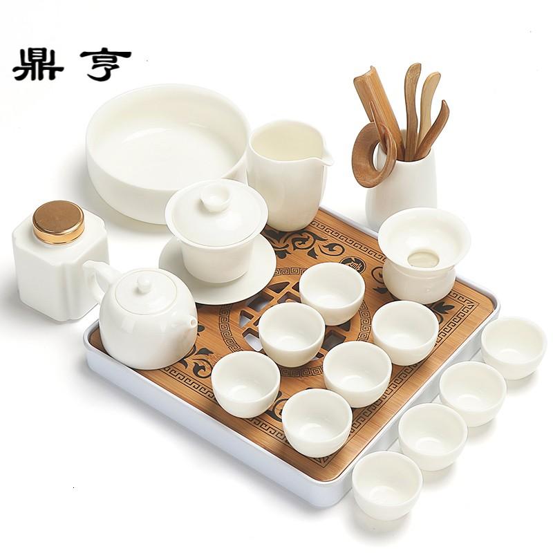 鼎亨德化白瓷功夫茶具套装陶瓷家用简约茶壶盖碗茶杯洗茶盘整套泡