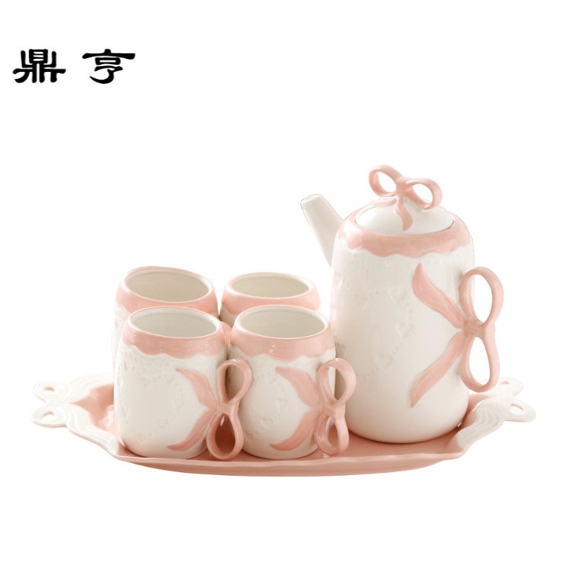 鼎亨日系蝴蝶结泡茶壶陶瓷水具家用凉水壶水杯整套花茶具冷水壶套