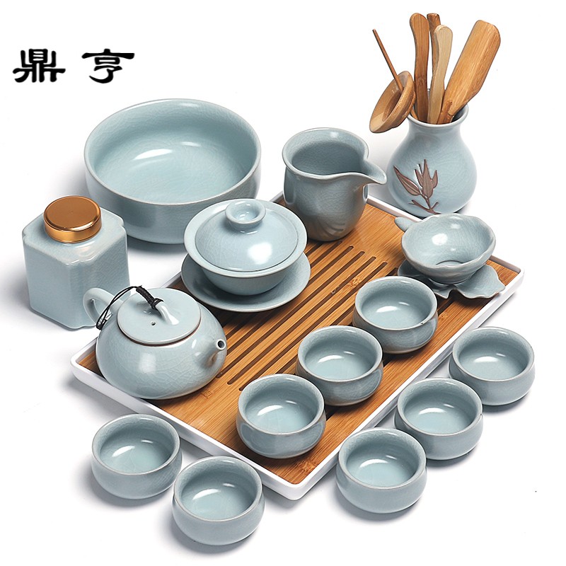鼎亨汝窑功夫茶具套装家用陶瓷简约裂纹开片茶壶盖碗茶洗茶道配件