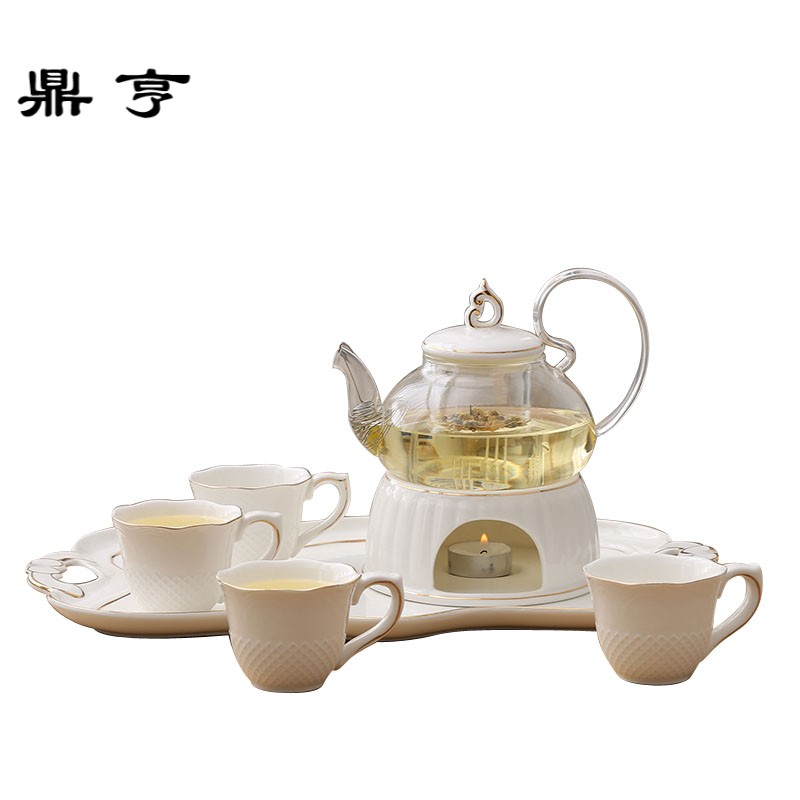 鼎亨简约花果茶具套装蜡烛加热玻璃陶瓷煮水果花茶具下午茶壶茶杯