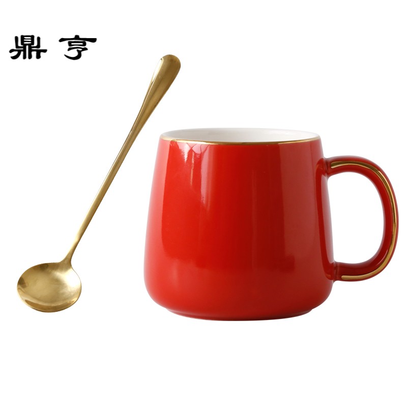 鼎亨欧美红色出口欧式陶瓷杯茶杯黑色描金边水杯马克杯咖啡杯下午