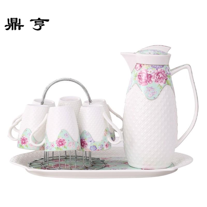 鼎亨茶具家用欧式水杯冷水壶凉水壶陶瓷杯水具套装耐热杯具配托盘