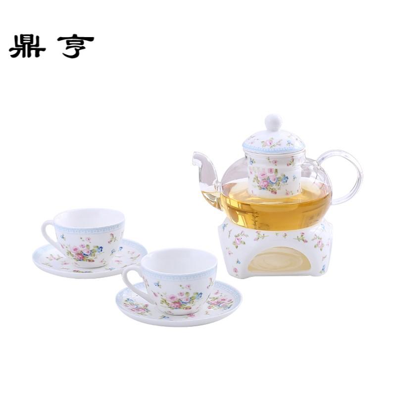 鼎亨陶瓷玻璃水果花茶壶套装花茶茶具套装蜡烛加热底座下午茶茶具