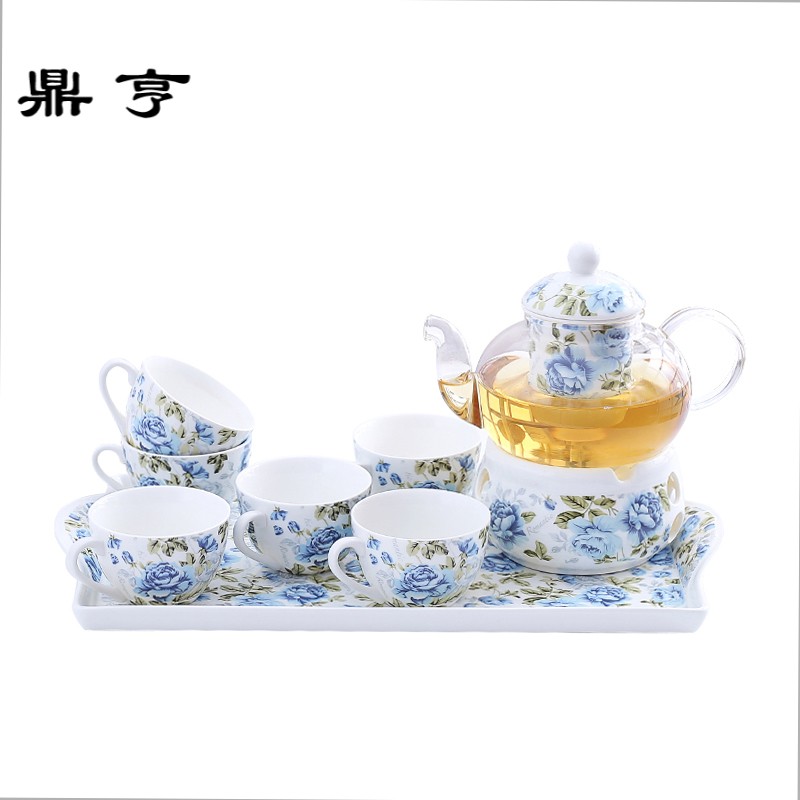 鼎亨陶瓷花茶茶具套装耐热玻璃花茶壶煮水果茶壶茶杯托盘下午茶茶