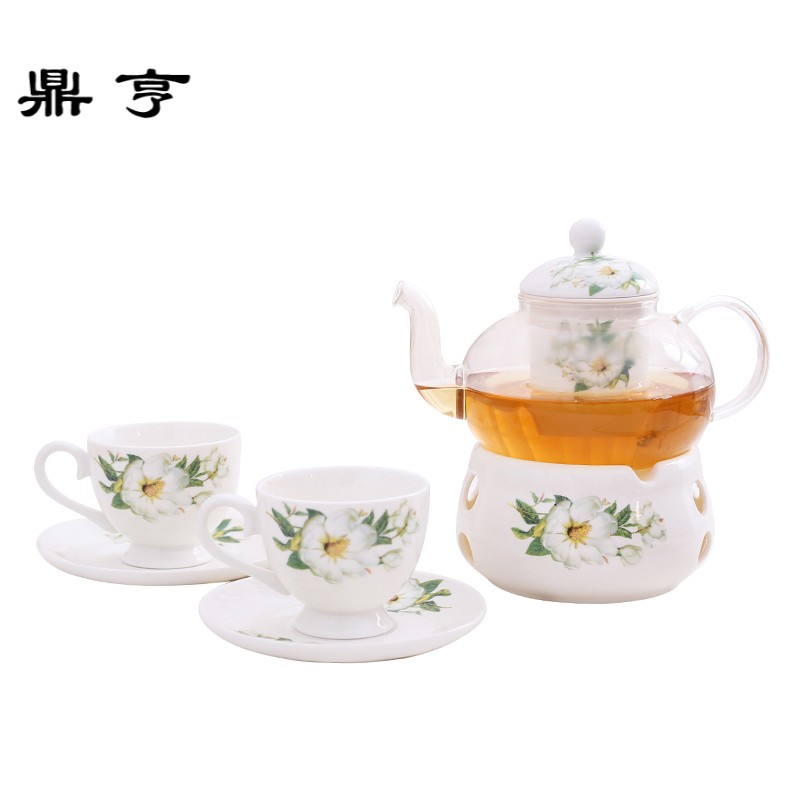 鼎亨欧式陶瓷玻璃花果茶红茶泡茶壶茶杯加热煮水果泡花茶茶具套装