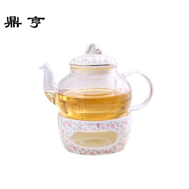 鼎亨花茶茶具套装陶瓷玻璃茶壶耐热下午茶蜡烛加热底座水果茶