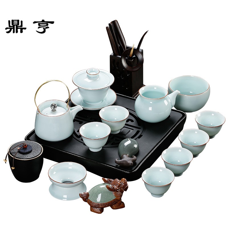 鼎亨青瓷功夫茶具套装家用整套旅行日式茶壶盖碗茶杯泡茶器简约陶