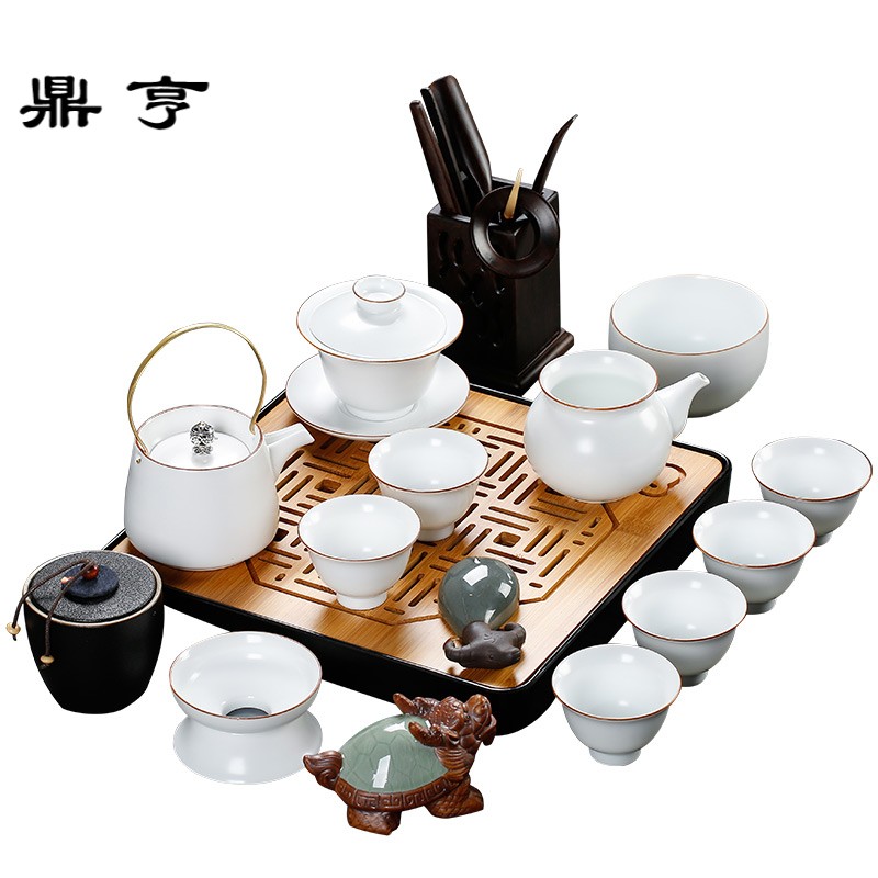 鼎亨白瓷整套功夫茶具套装家用简约现代日式干泡茶盘陶瓷茶壶盖碗