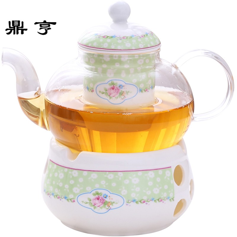 鼎亨茶具套装 家用简约耐热玻璃 煮水果茶的陶瓷花茶杯套装蜡烛加