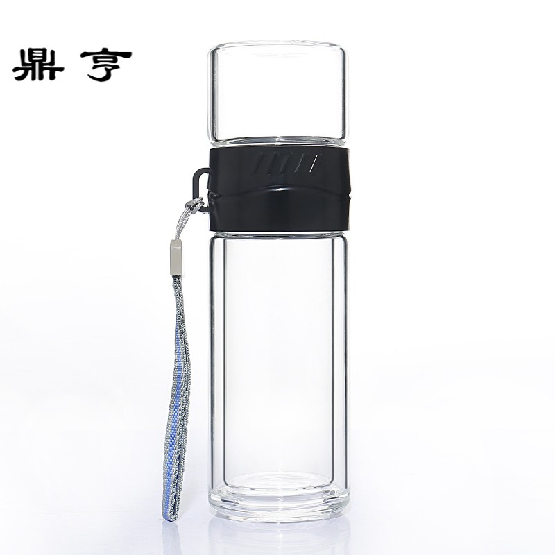 鼎亨玻璃杯水杯男女双层泡茶杯茶水分离车载旅行便携过滤带盖密封