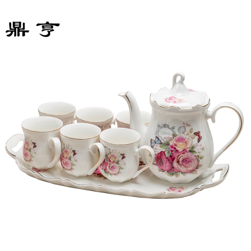 鼎亨茶具套装高脚茶盘家用下午花茶具法式茶壶水杯结婚礼品实用